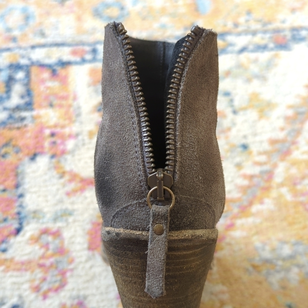 Hoss Intropia Classic Suede Leather Round Toe Block Heel Ankle Booties Gray 38 - Picture 13 of 16